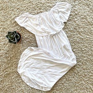 NWT | Boho Off The Shoulder Side Split Maxi Dress | Medium | White